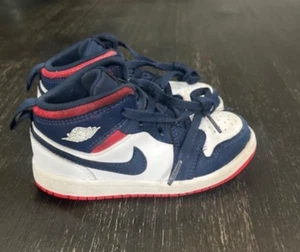 Air Jordan 1 Retro Shoes Mid Olympic Gym Red Blue White BQ6933-104 Size 9C - Picture 1 of 5