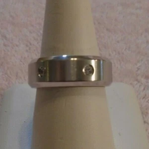 Men's Titanium Domed Brushed Finished Band with AAA Grade Cubic Zirconia - Picture 1 of 4