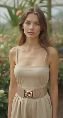 Women Beige Elastic Fierce Cool Fashion Belt Gold Metal Flower Buckle Size S M - Image 1 of 4