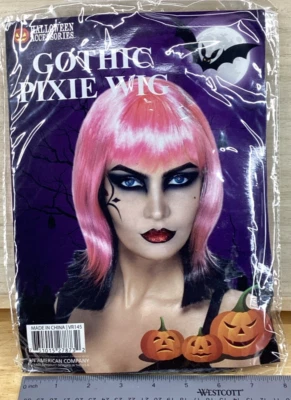 Gothic Pink w/ Black Tips Pixie Wig Straight -Adult -One Size Halloween Cosplay - Image 1 of 2