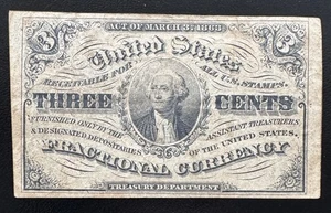 1863 Fractional Currency 3 Three Cents Note Bill 3rd Issue Washington - Picture 1 of 2