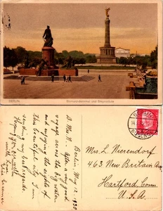Historische Berlin Postkarte von Bismarckdenkmal und Siegessaule - Bild 1 von 1