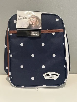 Lancheira isolada de sapo e sapo. Azul marinho e branco novo com etiquetas. Bolsa com zíper. - Imagem 1 de 4