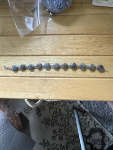 Sterling Silver Labradorite Beaded Bracelet 8" Round Very Pretty! - Picture 1 of 10