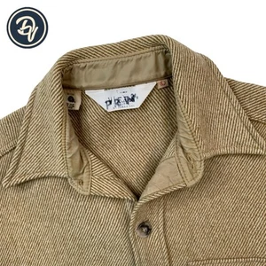 VTG Large Woolrich Tan Beige Wool Blend Twill Button Front Shirt Jacket - Picture 1 of 12
