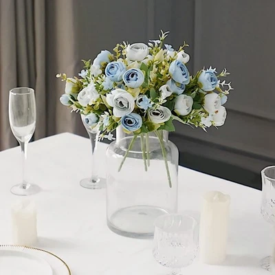 DUSTY BLUE 4 Bouquets 12" Silk Mini Ranunculus Artificial FLOWERS Decorations - Image 1 of 4