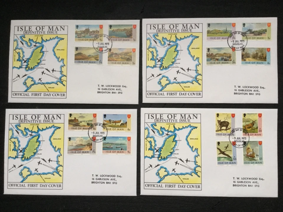 IOM  1973 1st Definitives set of 4 FDCs to £1  (AA225) - Image 1 of 1
