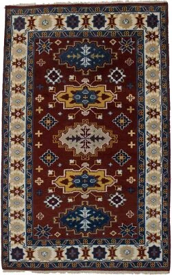 Handmade Kazak Rug Red Tribal Geometric Style Oriental Carpet Foyer Décor 5X8 ft - Image 1 of 4
