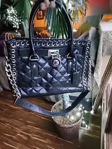 Michael Kors Black Leather Quilted Chains Purse Hamilton - Picture 1 of 12