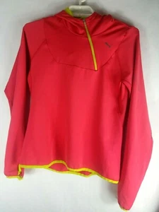 Puma Hot Pink Sweatshirt Women Athletic Gym Hoodie Logo Zip Pocket Sz Large - Picture 1 of 7