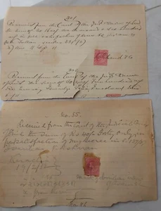 BRITISH INDIA VINTAGE DOCUMENT WITH 1 & 2 X 1/2 ANNA POSTAGE & REVENUE STAMPS - Picture 1 of 6