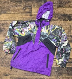 Vintage Purple Aop Cycling Windbreaker Jacket Size Small Hood 1/4 Zip Pockets - Picture 1 of 11