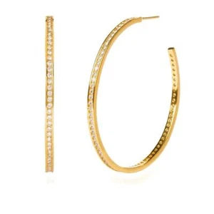 Damen Ohrringe Creolen Gold vergoldet Ø 30, 50 mm Zirkonia 24 Karat O6295DL - Picture 1 of 6