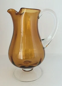 Tall Amber Glass Pitcher Footed hand blown - Picture 1 of 12