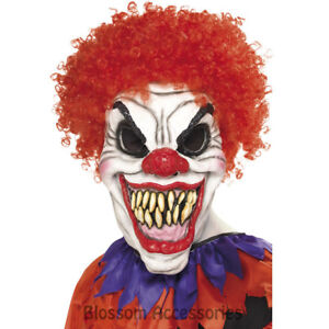 A941 Scary Clown Evil Mask w/ Hair Halloween Horror Scary Costume Accessory
