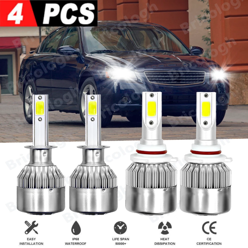 Kit combinado de 4x bombillas LED de haz alto bajo para Nissan Altima 2003-2006 6000K Foto 1 de 4