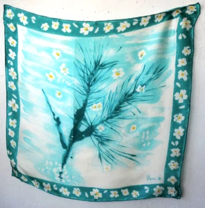 handgerollter Seidentuch von Vera Neumann Marienkäfer Logo eckig 25" Aqua Blumen - Bild 1 von 8