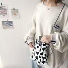 Cow Milk Printed Plush Crossbody Bags Women Girl Drawstring Shoulder Small Pouch