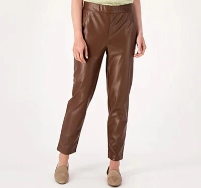 Pantalón al tobillo Isaac Mizrahi alto imitación cuero cocodrilo delgado marrón cacao 14T A551033 Foto 1 de 3