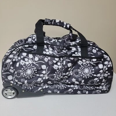 Trinta e uma mala de viagem rolante mala de transporte preta grande floral de viagem  - Imagem 1 de 4