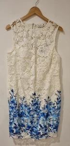 Hermoso Vestido Damisela En Un Vestido Blanco Y Azul Encaje Talla 16 Ocasión - Nuevo - Imagen 1 de 11