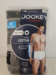 Jockey Classics~Men's 4-Pack ~ Full-Rise Briefs ~ 100% Cotton ~ Size 36 ~ New