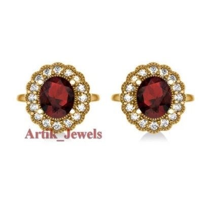 Natürlich Granat Edelstein Mit 14K Vergoldet Silber Manschettenknopf #1210 - Bild 1 von 4