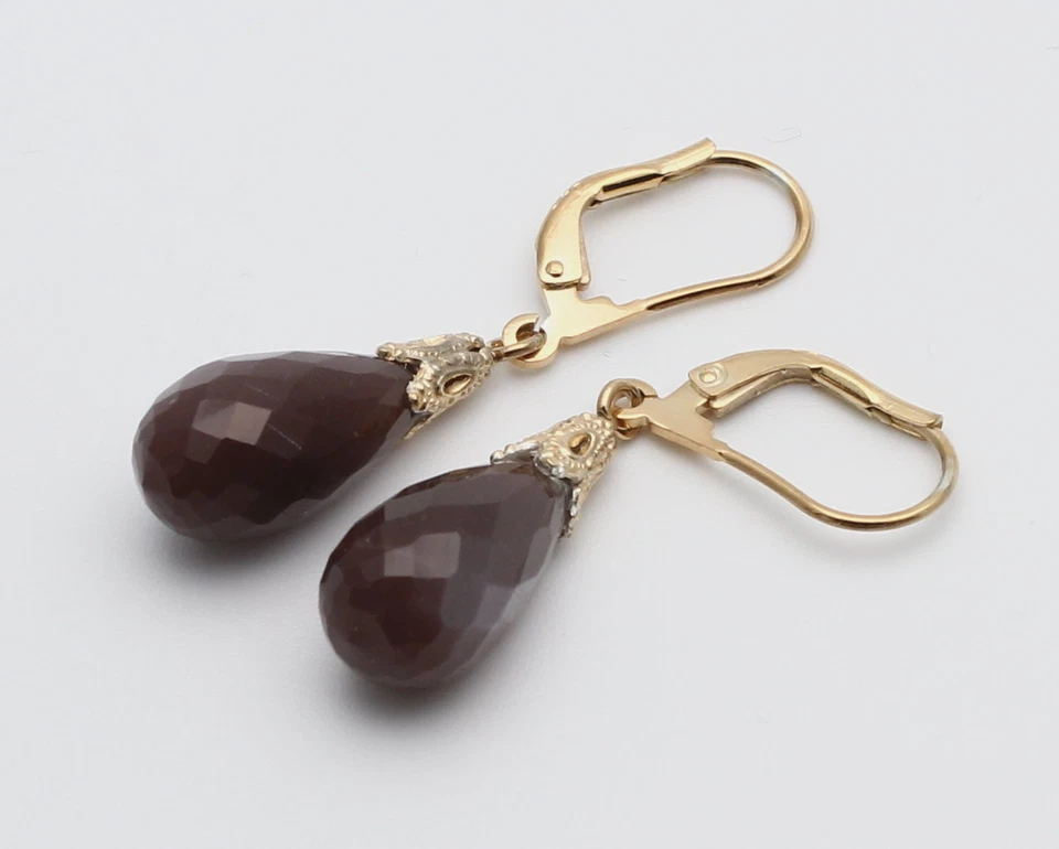 Mondstein-Ohrringe - braune Mondstein Briolettes in vergoldetem Silber - Bild 1 von 1