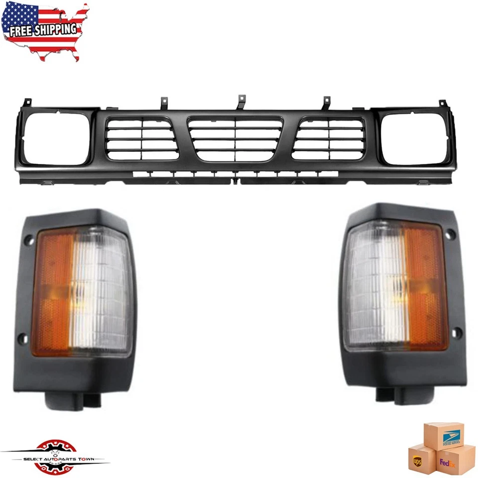 Fits 1993-1997 Nissan D21 Pickup New Front Grille Corner Marker Light Set of 3Pc Foto 1 de 4