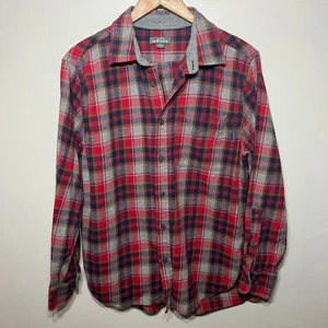 Eddie Bauer Shirt Flannel Red Gray Plaid Cotton Workwear Casual Outdoors L - Picture 1 of 6