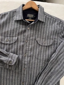 Pendleton Buckley Shirt Men’s Medium 100% Wool Striped Grey Blue Button Up Down - Picture 1 of 14