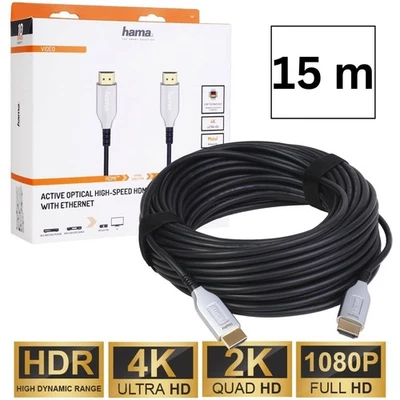 Hama 15m HDMI-Kabel Lang Anschluss-Kabel Optisch 4K 3D UHD Full-HD TV Konsole PC - Bild 1 von 4