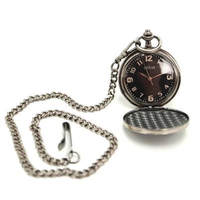 Reloj Bolsillo Guess Vintage Cubierto Cuero Negro 47mm con Cadena Gris Foto 1 de 4