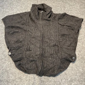 Aran Crafts Poncho Cape Womens S / M Merino Wool Grey Made Ireland Cable Knit - Picture 1 of 9