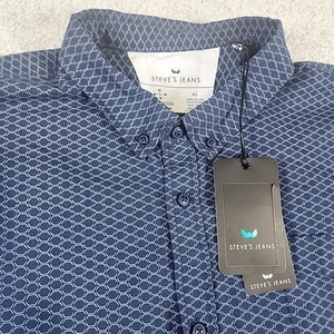 Camisa Steves Jeans 4X Grande Alta Azul Algodón Geométrico Nueva con Etiquetas Manga Corta Informal - Imagen 1 de 10