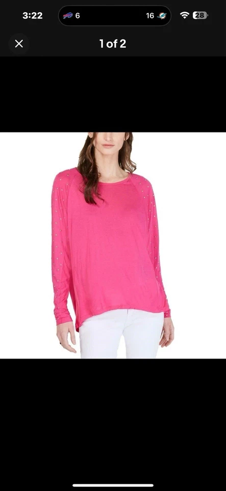 Michael Michael Kors Womens Studded JEWEL Neck Top Electric Pink Size XS L52