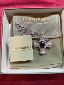 Stunning Judith Ripka Sterling Silver & Diamond Cross Pendant Tourmaline Center - Picture 1 of 14