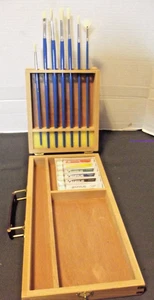 Art Supply Wooden Flip Opening Artist Brush & Paint storage Box NEW - Picture 1 of 10