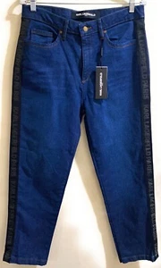 KARL LAGERFELD PARIS Women Indigo Dark Wash Straight-Leg Jeans Logo Size 10 NWT - Picture 1 of 7