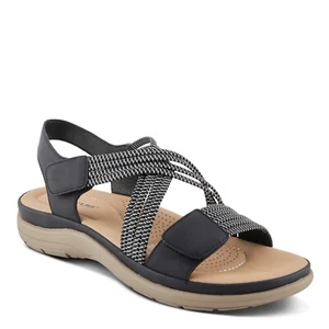 FLEXUS CROSSBEAM COMFORT SANDALS BLACK STRETCHY STRAPS CUSHY INSOLE US 10 EU 41 - Picture 1 of 7