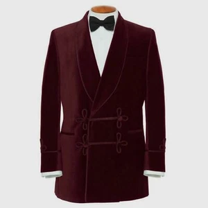 Giacca da fumo uomo bordeaux velluto sposi matrimonio festa cena blazer cappotto - Foto 1 di 4