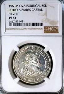 1968 Portugal 50 Escudos NGC PF-61 Silver PROVA  KM-PR21  PAC 500th Anniv. - Picture 1 of 4