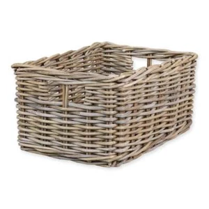 Rectangular Grey & Buff Rattan Deep Wicker Storage Basket Shelf Unit Woven - Picture 1 of 12