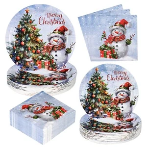 Christmas Paper Plates and Napkins, Christmas Tree & Snowman Party Supplies f... - Picture 1 of 7