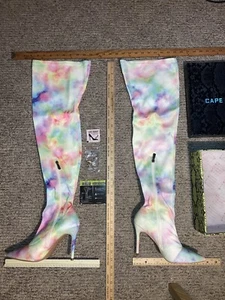 Nuevas Botas Orgullo Mujer Talla 8.5 Hasta el Muslo Colores Pastel CORBATA TEÑIDA ALGODÓN DE AZÚCAR - Imagen 1 de 22