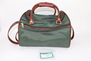 Vtg Samsonite Green Canvas Leather Handles Travelbag Medium With Cert Not Used - Picture 1 of 19