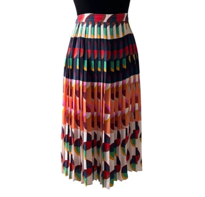 J.Crew 365 Art Deco Pleated Midi Skirt Women's Size 4 Colorful Geometric EUC - Изображение 1 из 4