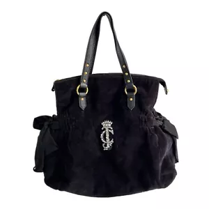 Borsa a mano vintage Juicy Couture Y2K velluto nero tracolla grande fiocco strass - Foto 1 di 17