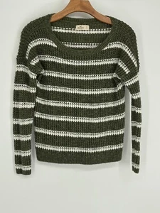 Maglione pullover donna Hollister verde bianco a righe taglia S - Foto 1 di 7