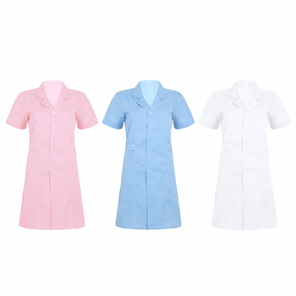 Womens Adult Lab Coat Scrub Medical Doctor's Nurse Hospital Jacket Uniform Dress - Image 1 of 1